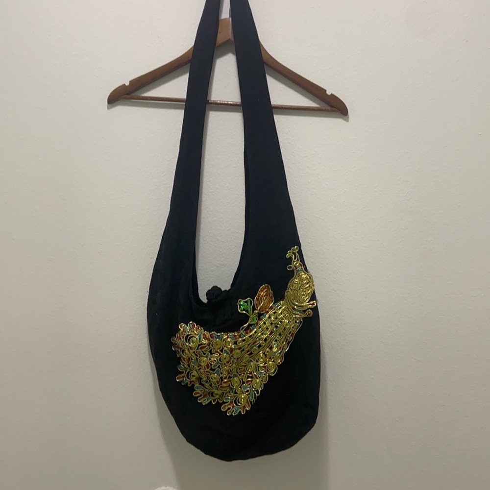 Fun peacock cross body canvas bag